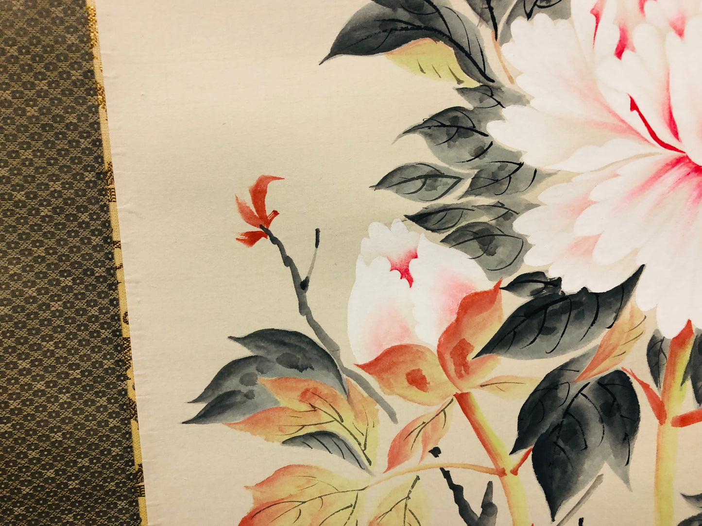 Y7130 KAKEJIKU Peony signed box Japan antique hanging scroll art wall interior