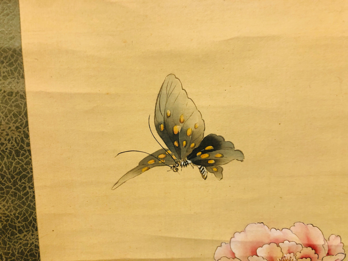 Y7164 KAKEJIKU Flower Butterfly signed box Japan antique hanging scroll art