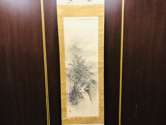 Y7165 KAKEJIKU Bamboo forest signed box Japan antique hanging scroll art decor