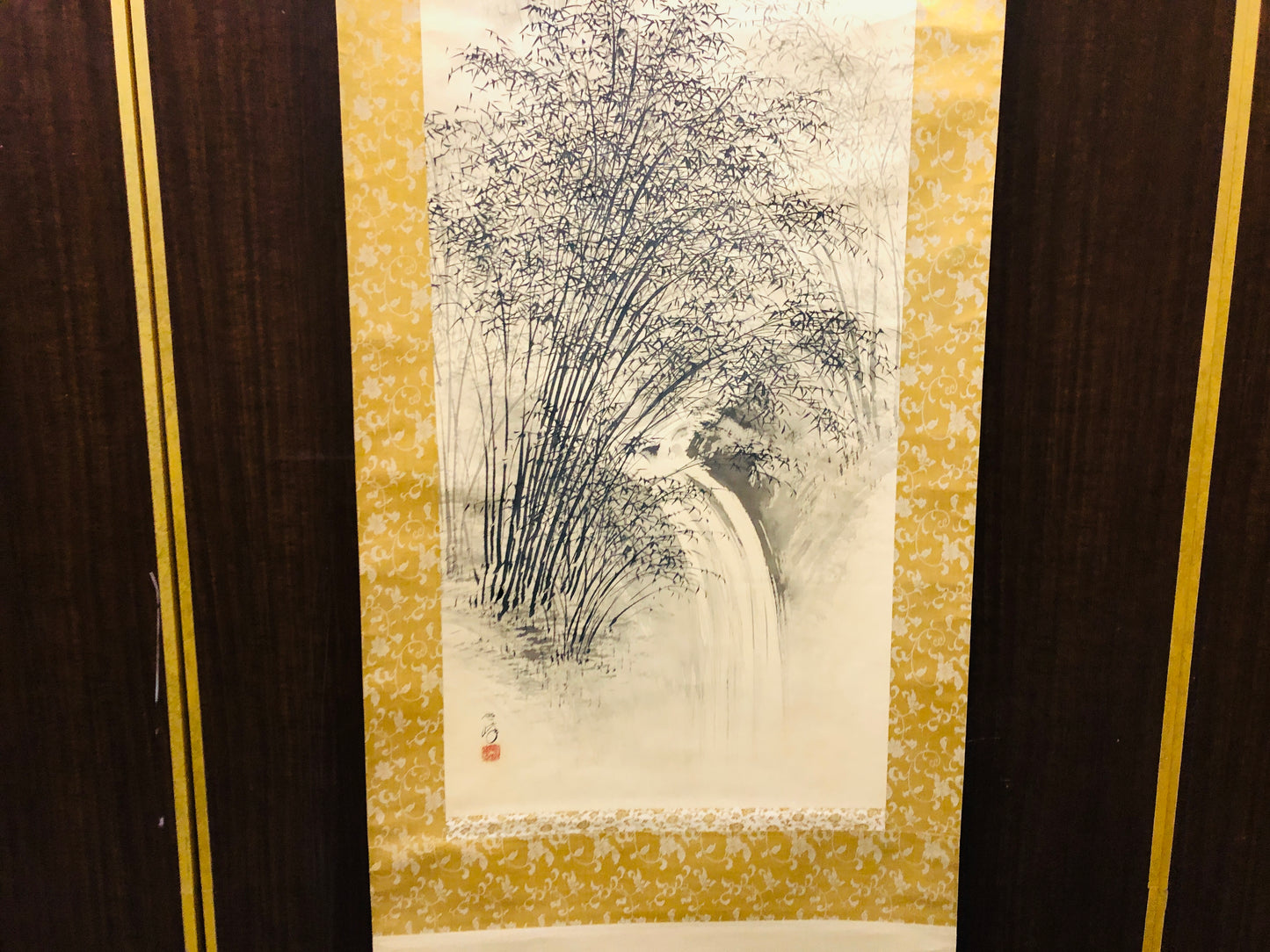 Y7165 KAKEJIKU Bamboo forest signed box Japan antique hanging scroll art decor