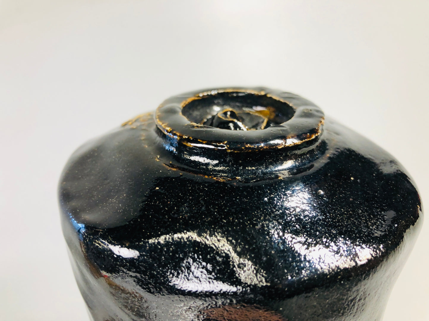 Y7167 CHAWAN Raku-ware black tube bowl signed box Japan antique tea ceremony