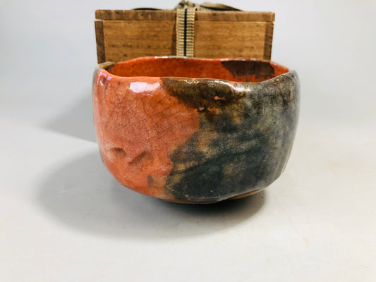 Y7168 CHAWAN Raku-ware red bowl signed box Japan antique tea ceremony pottery
