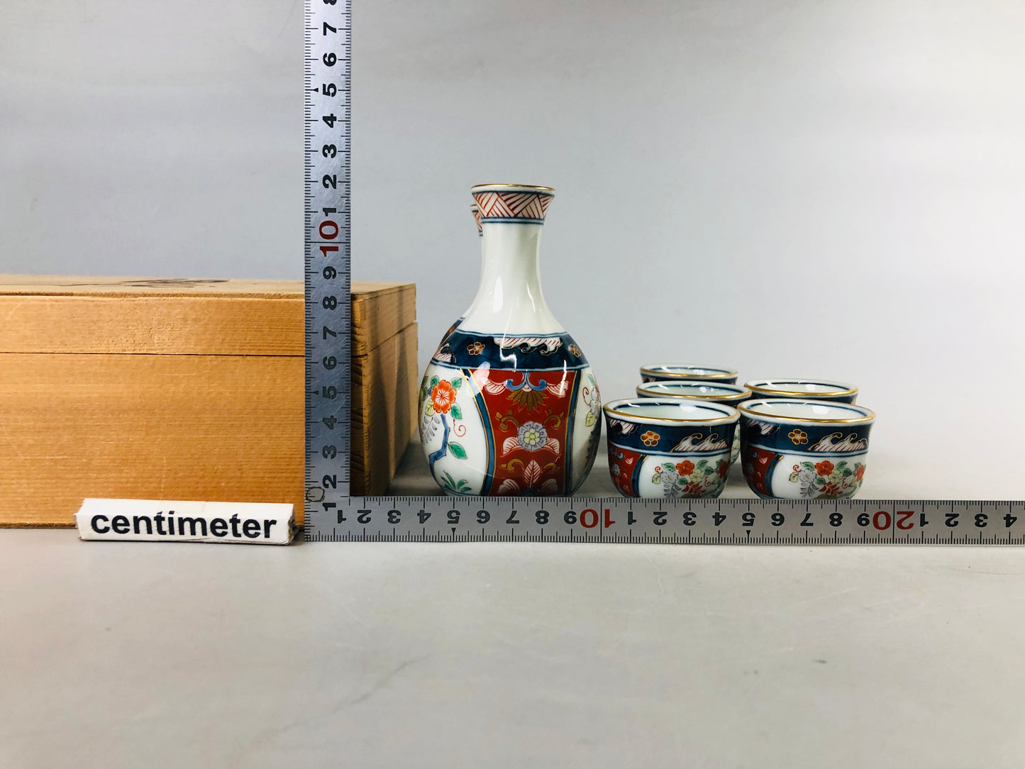 Y7171 CHOUSHI Arita-ware Sake bottle cup set signed box Japan antique tableware