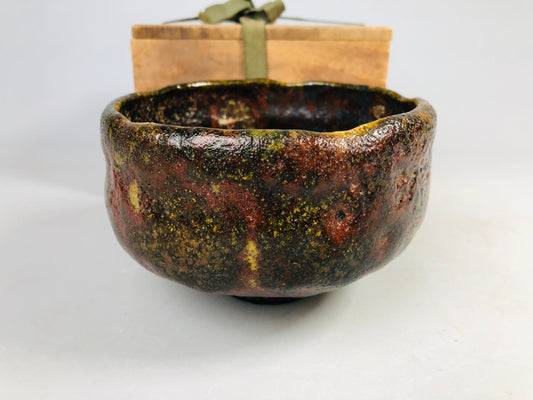 Y7173 CHAWAN Raku-ware bowl signed box Japan antique tea ceremony pottery