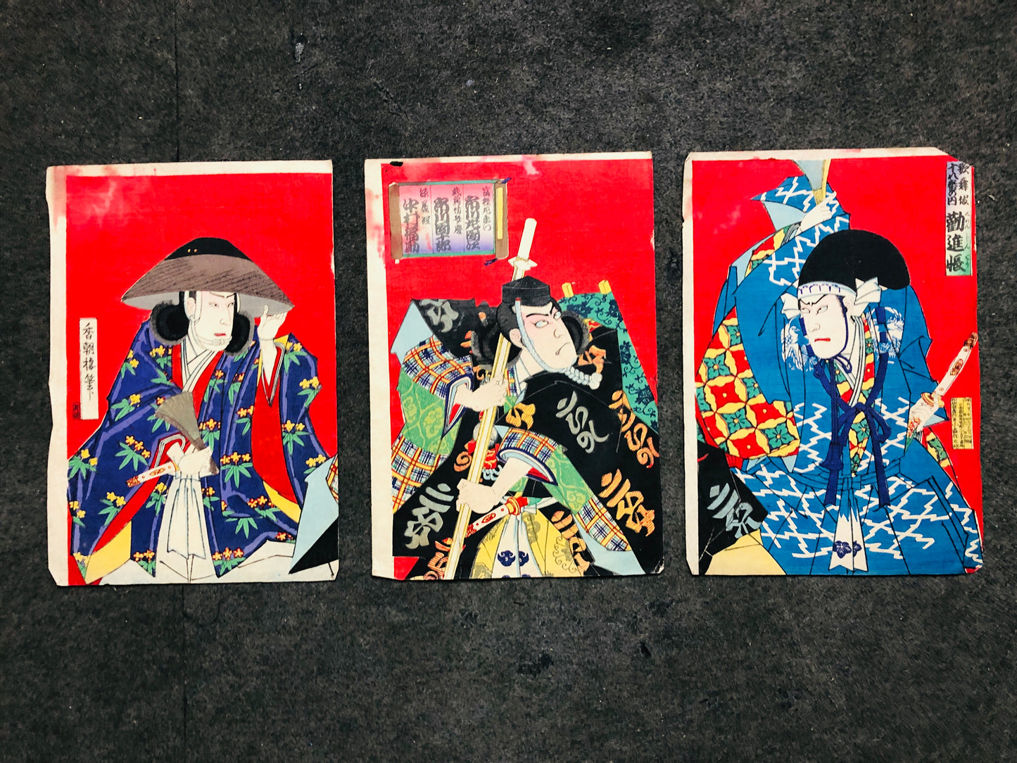 Y7180 WOODBLOCK PRINT Kochoro triptych Kabuki Japan Ukiyoe antique art interior