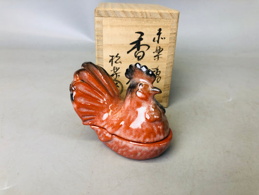 Y7214 BOX Raku-ware bird signed Japan antique fragrance aromatherapy incense