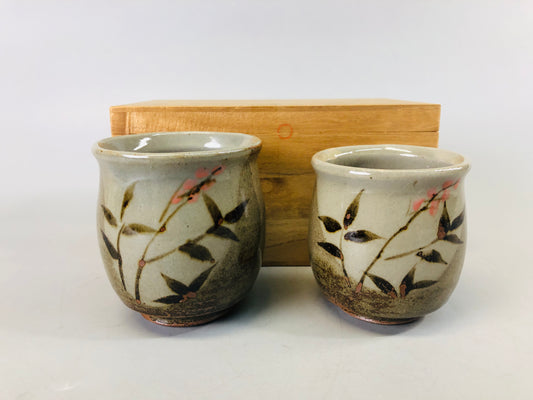 Y7261 YUNOMI Mashiko-ware couple's teacup signed box Japan antique tableware