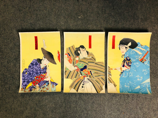 Y7270 WOODBLOCK PRINT triptych kabuki Japan Ukiyoe art antique interior deor