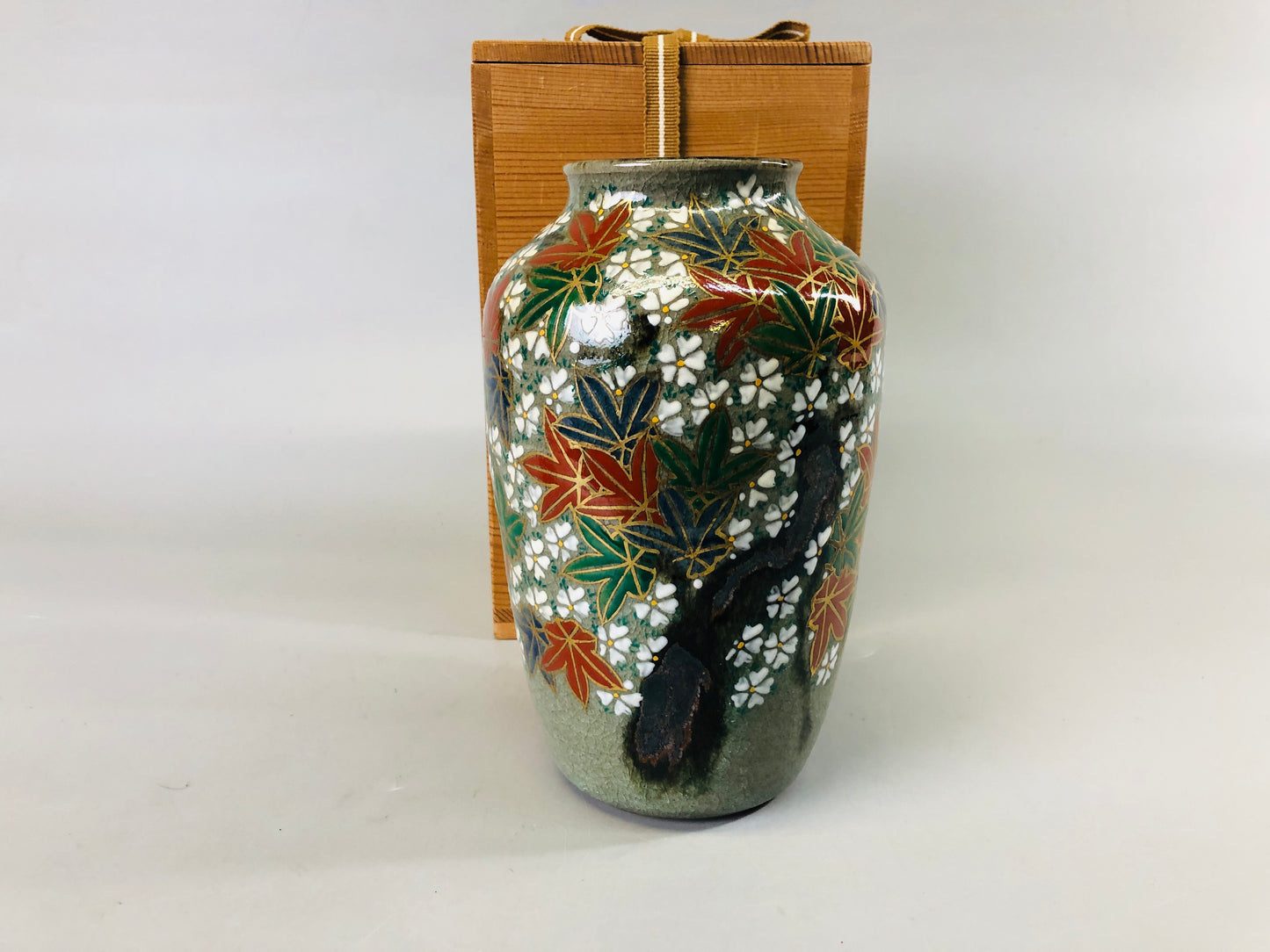 Y7272 FLOWER VASE Inuyama-ware signed box Japan ikebana floral arrangement