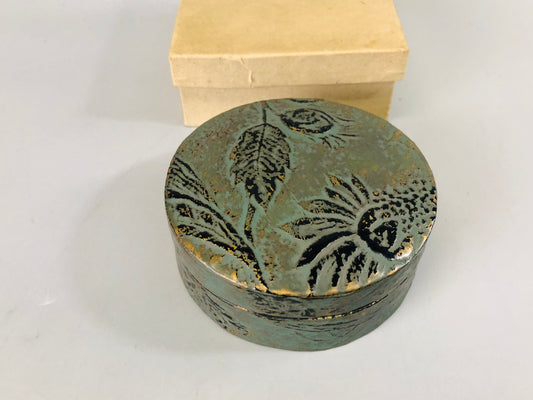 Y7273 BOX Small round case dry lacquer Makie Japan antique container vintage