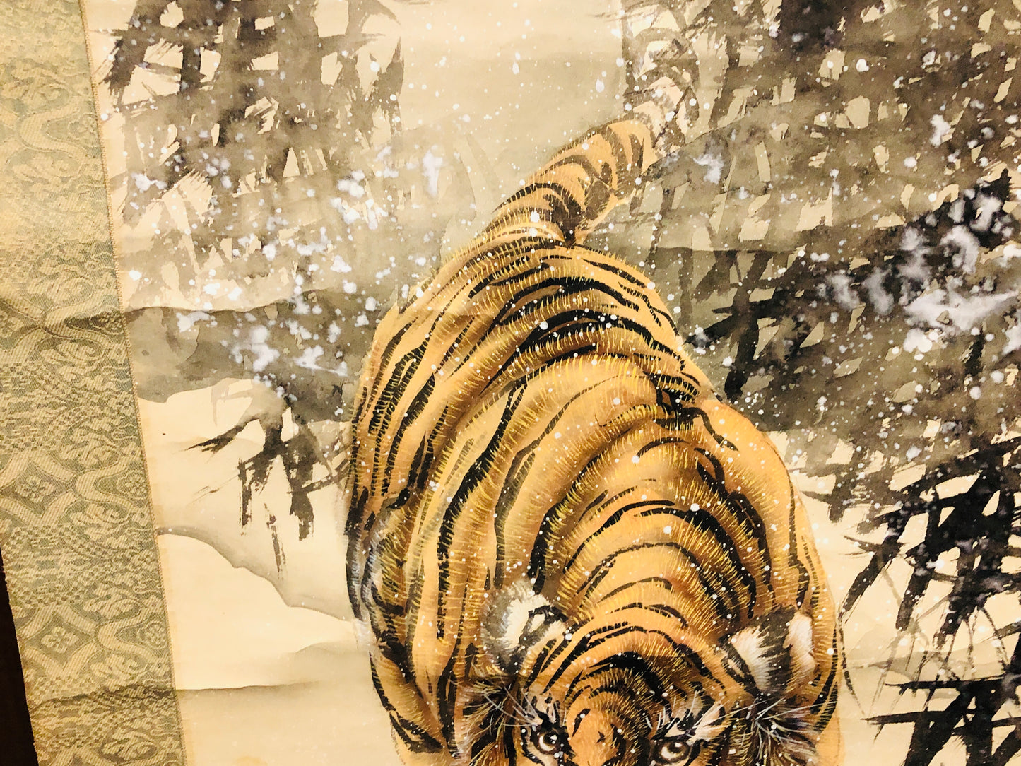 Y7276 KAKEJIKU Tiger Snow signed Japan antique hanging scroll art decor interior