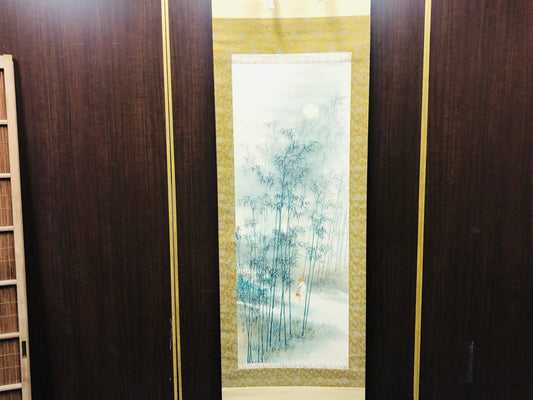 Y7277 KAKEJIKU Bamboo grove person signed Japan antique hanging scroll art decor