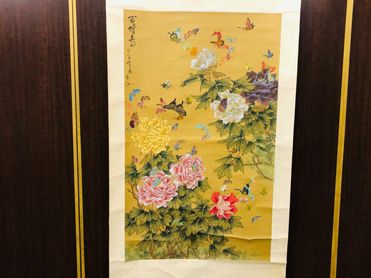 Y7280 KAKEJIKU Butterfly Flower signed China antique hanging scroll art decor