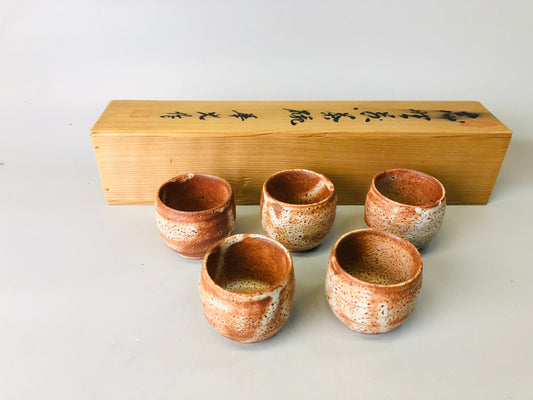 Y7282 CHAWAN Shino-ware Sencha teacup signed box Japan antique tea ceremony bowl
