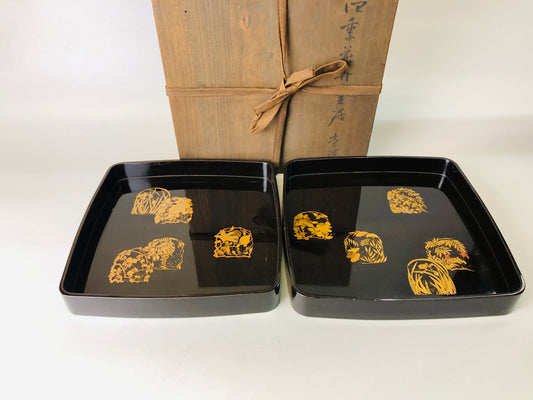 Y7284 TRAY Makie Large Small set pair box Japan antique tableware kitchen