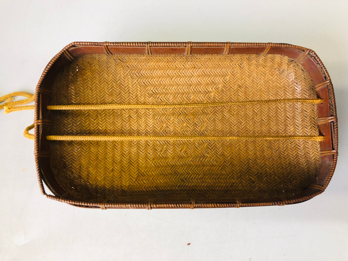 Y7288 Bamboo Woven Basket hanging accessory case Japan antique vintage interior