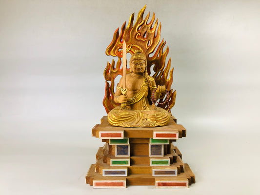 Y7291 STATUE Fudo Myoo Buddha figurine wood carving Japan antique Buddhist art