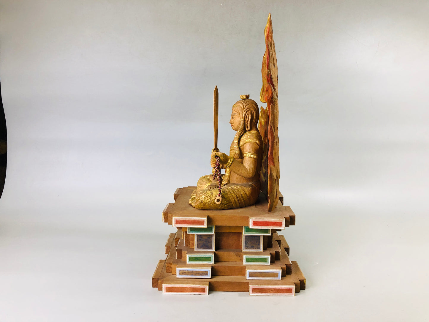 Y7291 STATUE Fudo Myoo Buddha figurine wood carving Japan antique Buddhist art