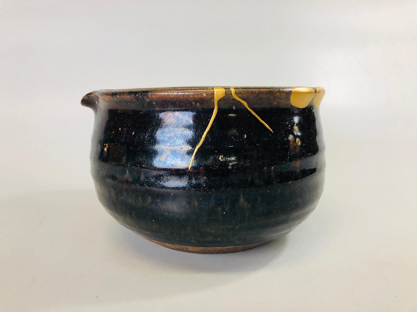 Y7293 CHAWAN Kujiri-ware Katakuchi kintsugi tableware Japan antique bowl kitchen