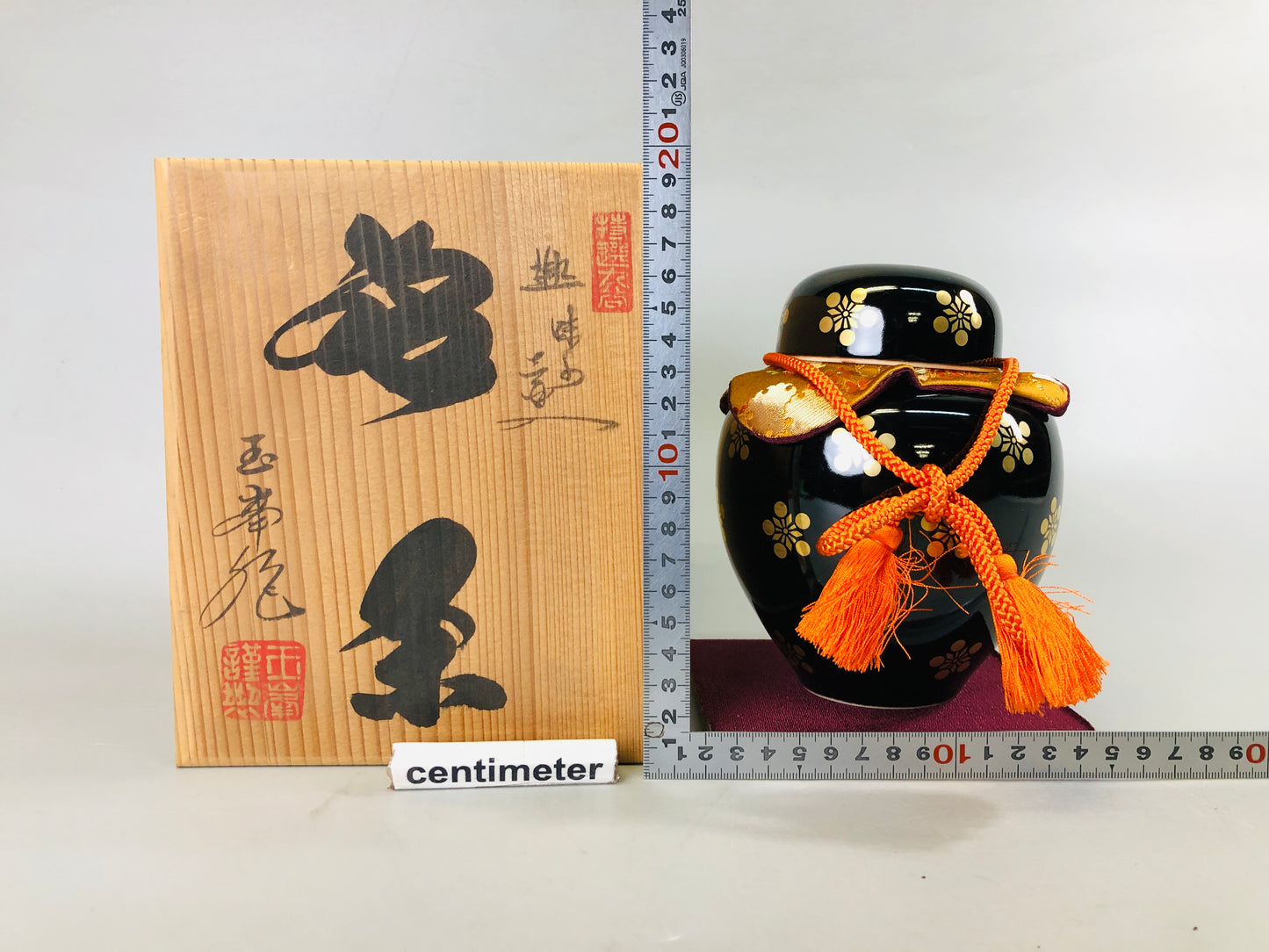 Y7294 TEA CADDY Kutani-ware signed box Japanese Tea Ceremony antique containter