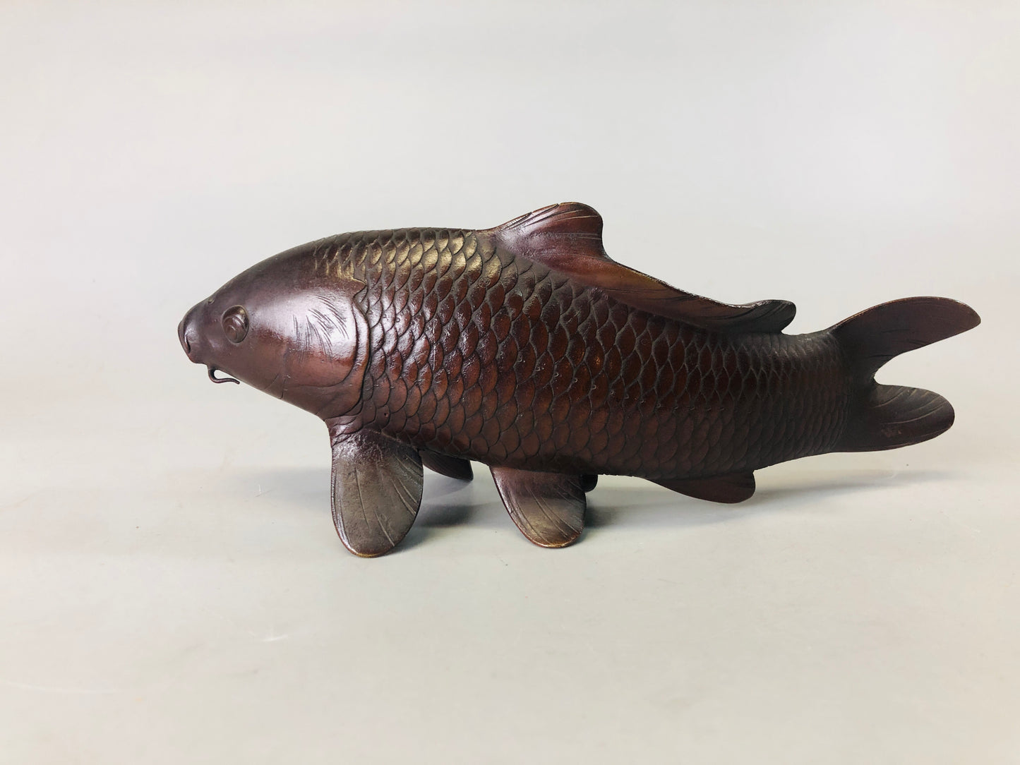 Y7316 OKIMONO Copper Koi fish figure pair signed box Japan antique interior