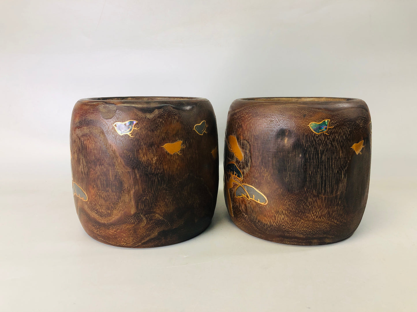 Y7318 HIBACHI Makie charcoal brazier pair box Pine Plover Japan antique interior