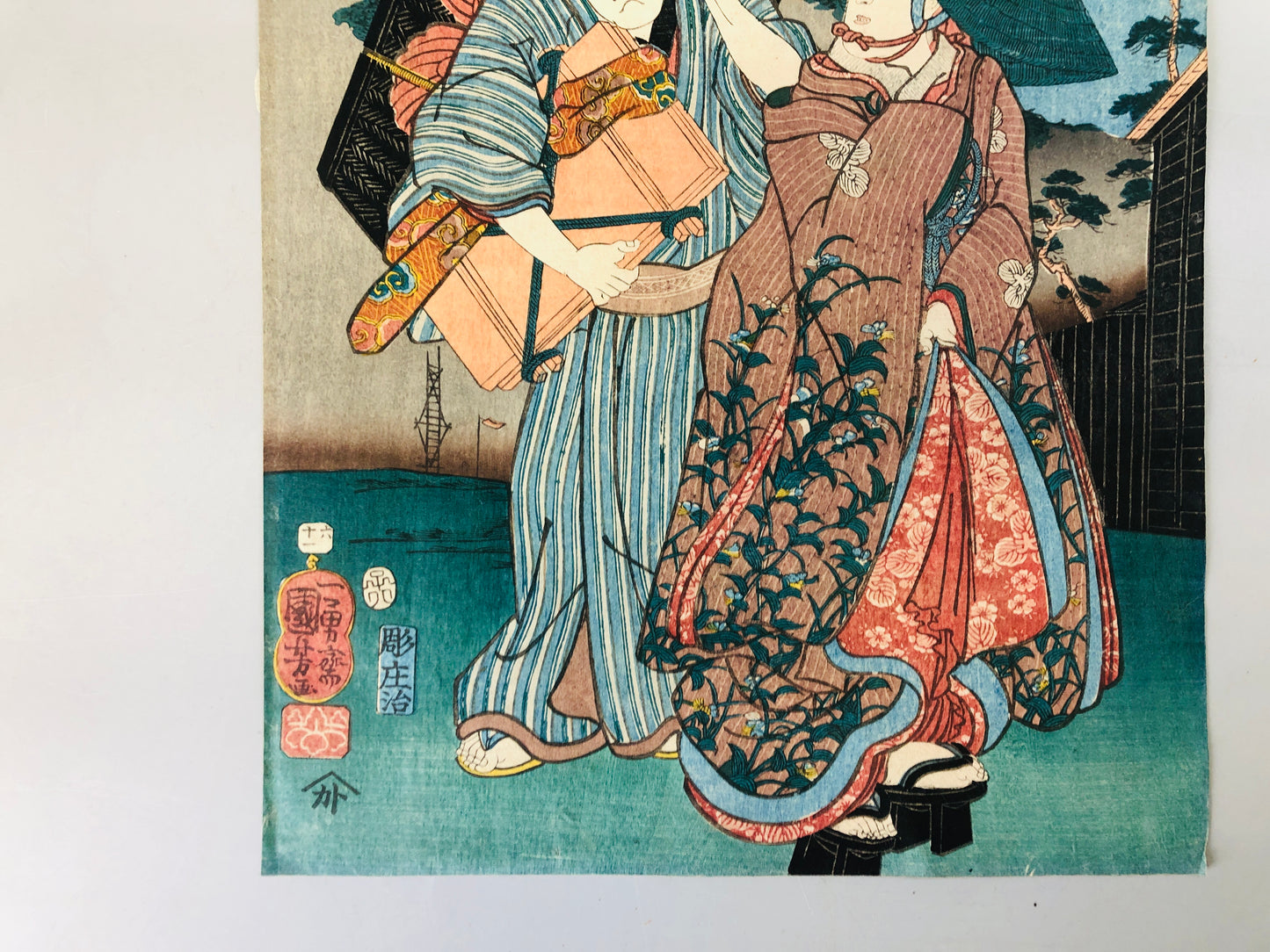 Y7320 WOODBLOCK PRINT Kuniyoshi Kiso Kaido 69 Kashiwabara Japan Ukiyoe antique