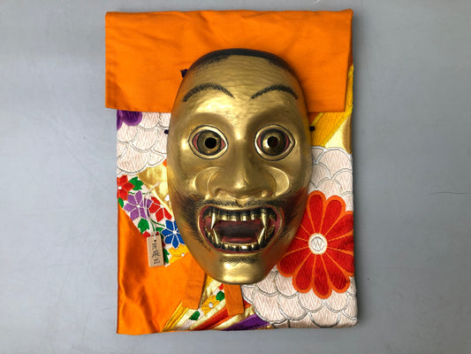 Y7354 NOH MASK wood carving bag Japan antique traditional dance drama omen men