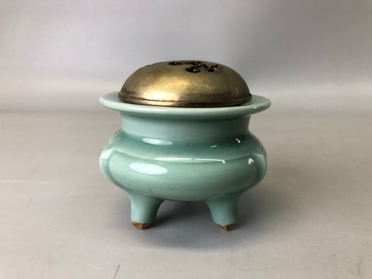 Y7361 KOURO Celadon signed cover Japan antique fragrance aroma incense burner