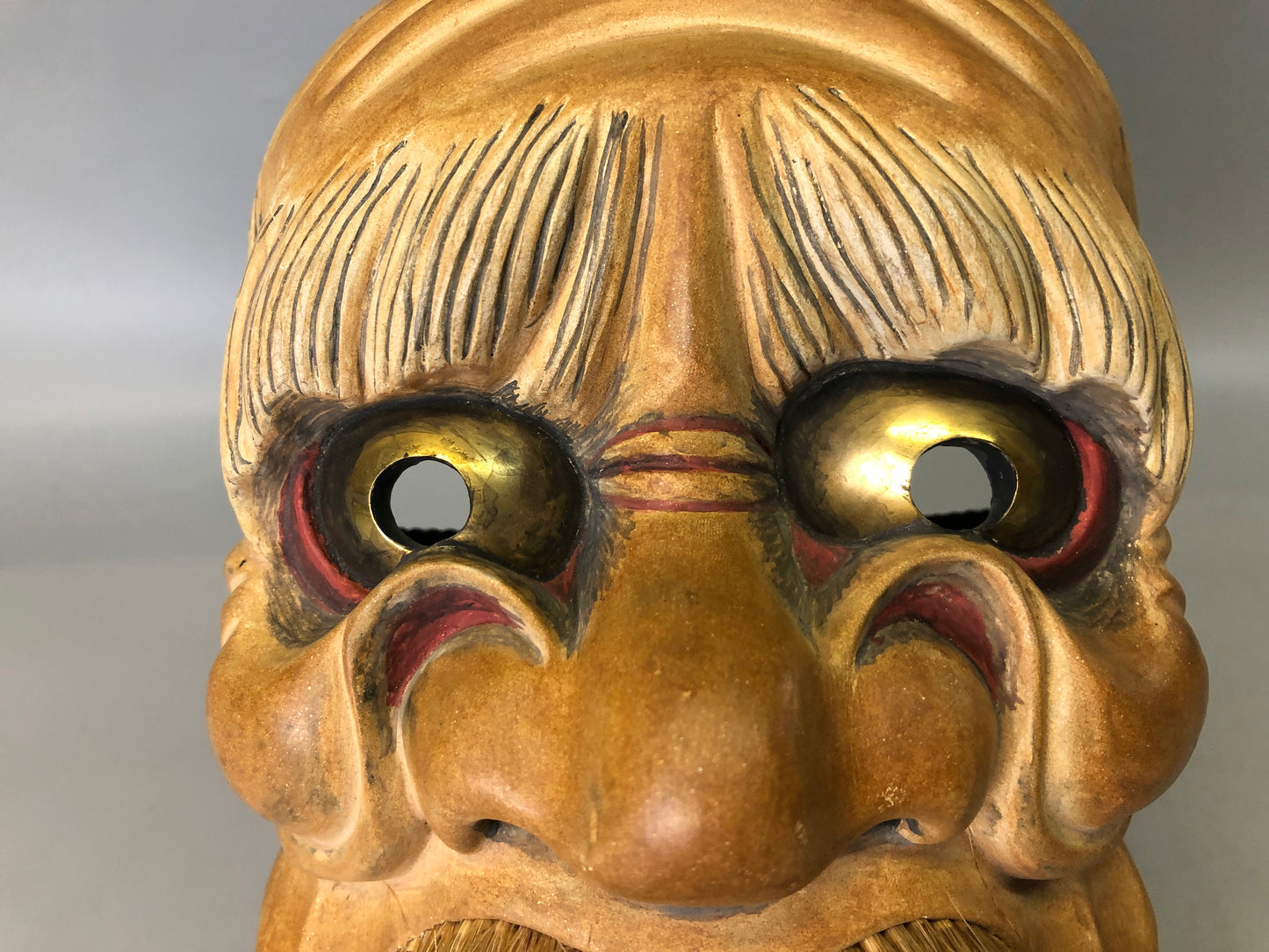 Y7364 NOH MASK wood carving Evil old man bag Japan antique traditional omen men