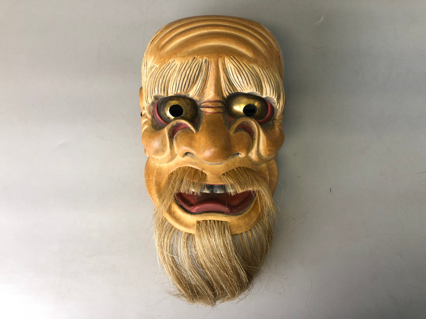 Y7364 NOH MASK wood carving Evil old man bag Japan antique traditional omen men