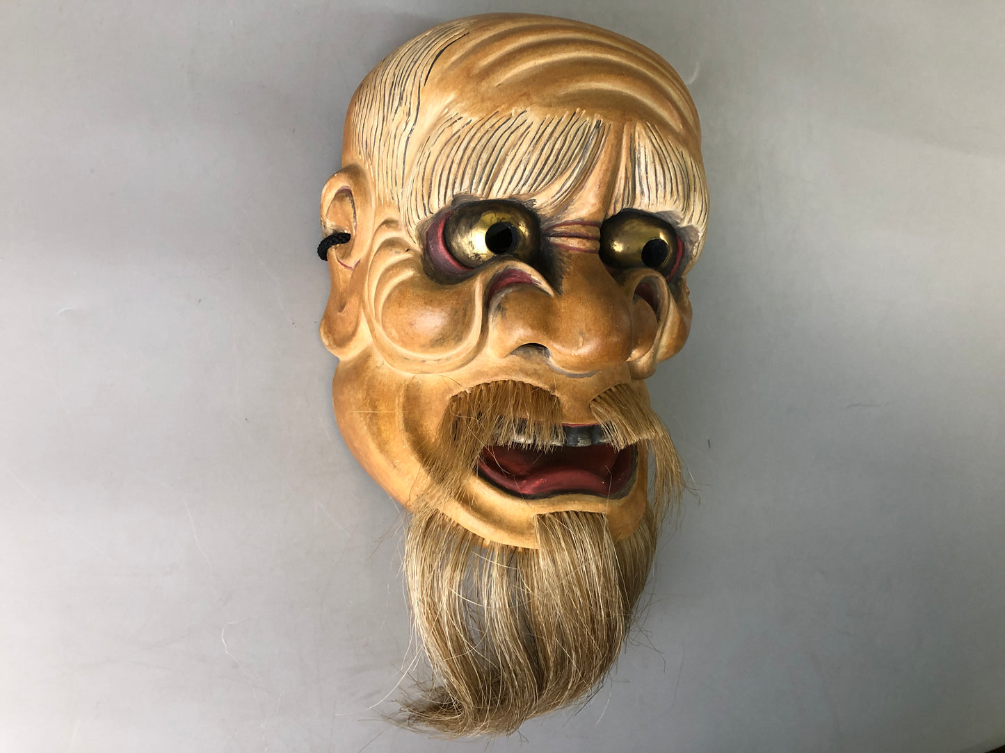 Y7364 NOH MASK wood carving Evil old man bag Japan antique traditional omen men