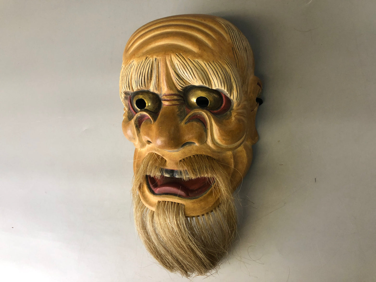 Y7364 NOH MASK wood carving Evil old man bag Japan antique traditional omen men