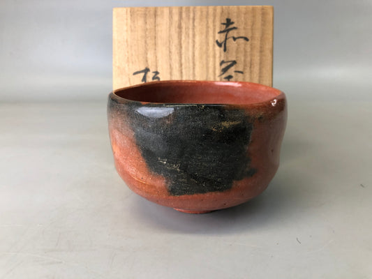 Y7370 CHAWAN Raku-ware red bowl signd box Japan antique tea ceremony pottery cup