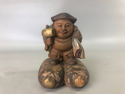 Y7414 STATUE wood carving Daikoku God of Wealth figurine Japan antique interior