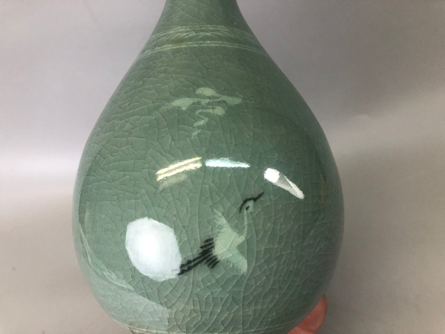 Y7428 FLOWER VASE Goryeo celadon signed box Korea ikebana flower arrangement