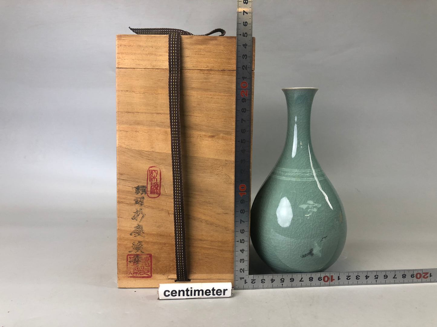 Y7428 FLOWER VASE Goryeo celadon signed box Korea ikebana flower arrangement