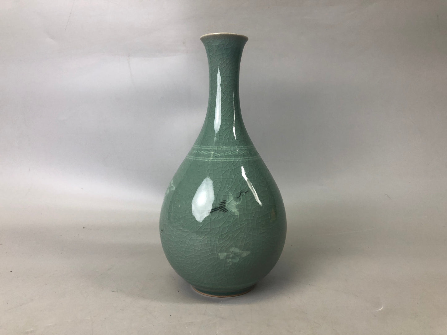 Y7428 FLOWER VASE Goryeo celadon signed box Korea ikebana flower arrangement