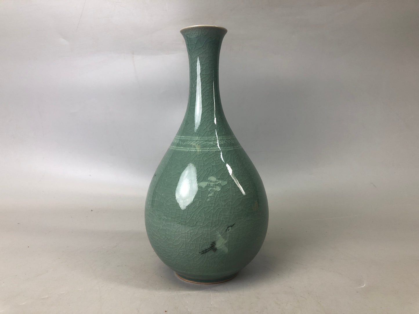 Y7428 FLOWER VASE Goryeo celadon signed box Korea ikebana flower arrangement