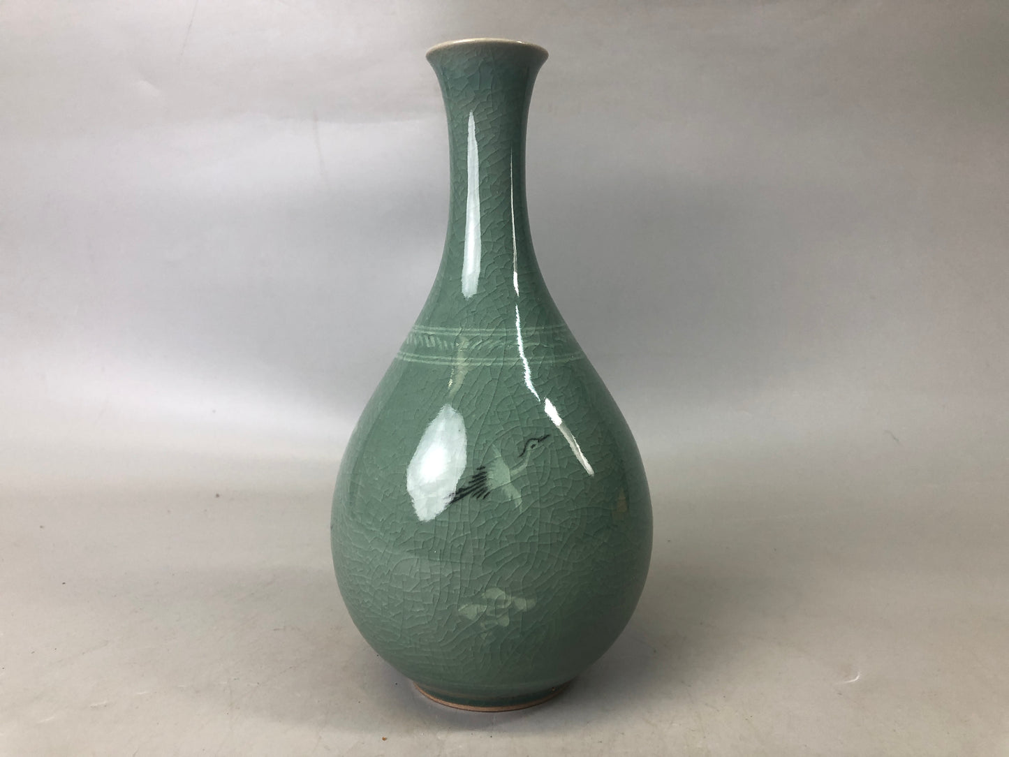 Y7428 FLOWER VASE Goryeo celadon signed box Korea ikebana flower arrangement