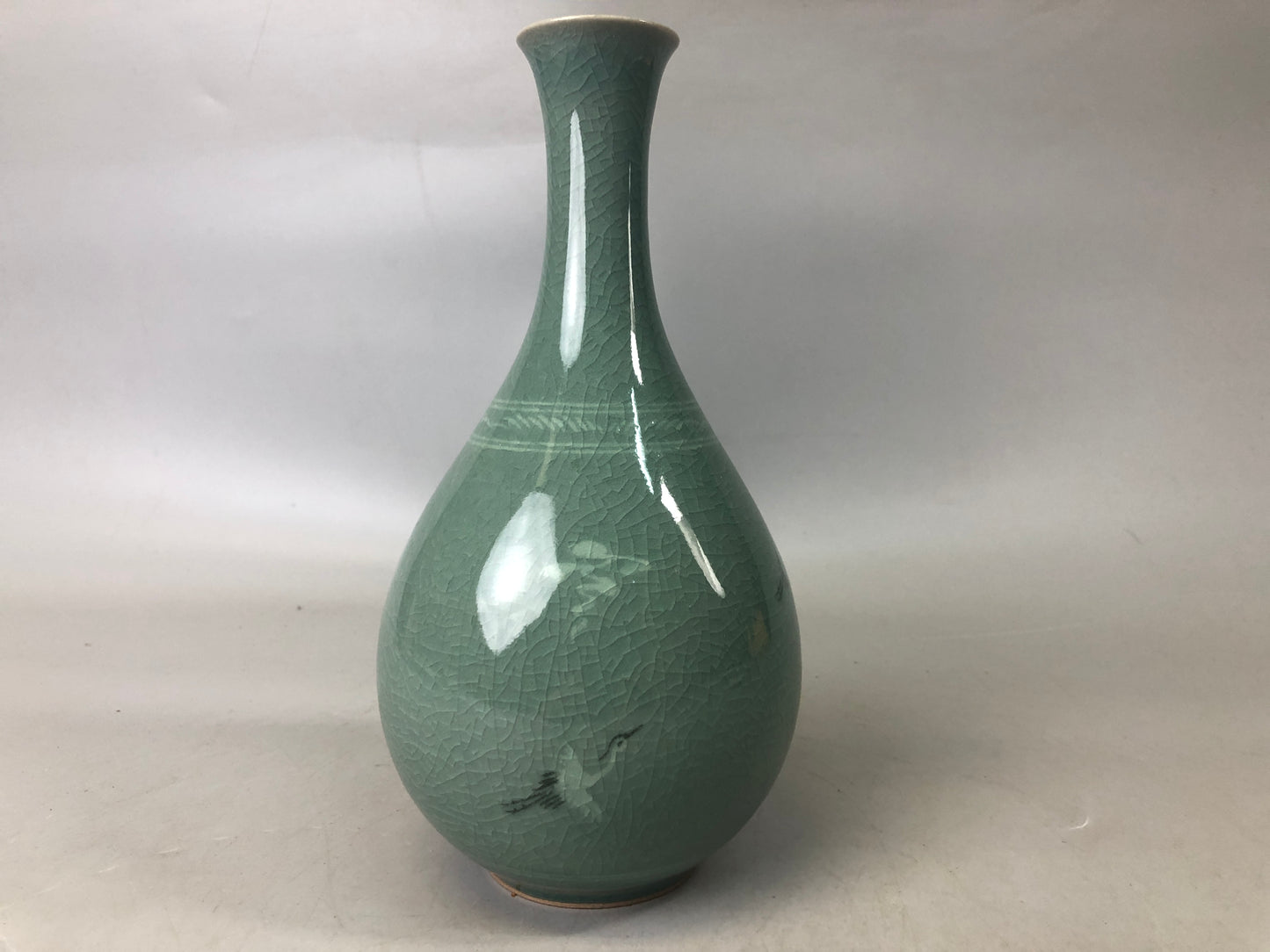 Y7428 FLOWER VASE Goryeo celadon signed box Korea ikebana flower arrangement