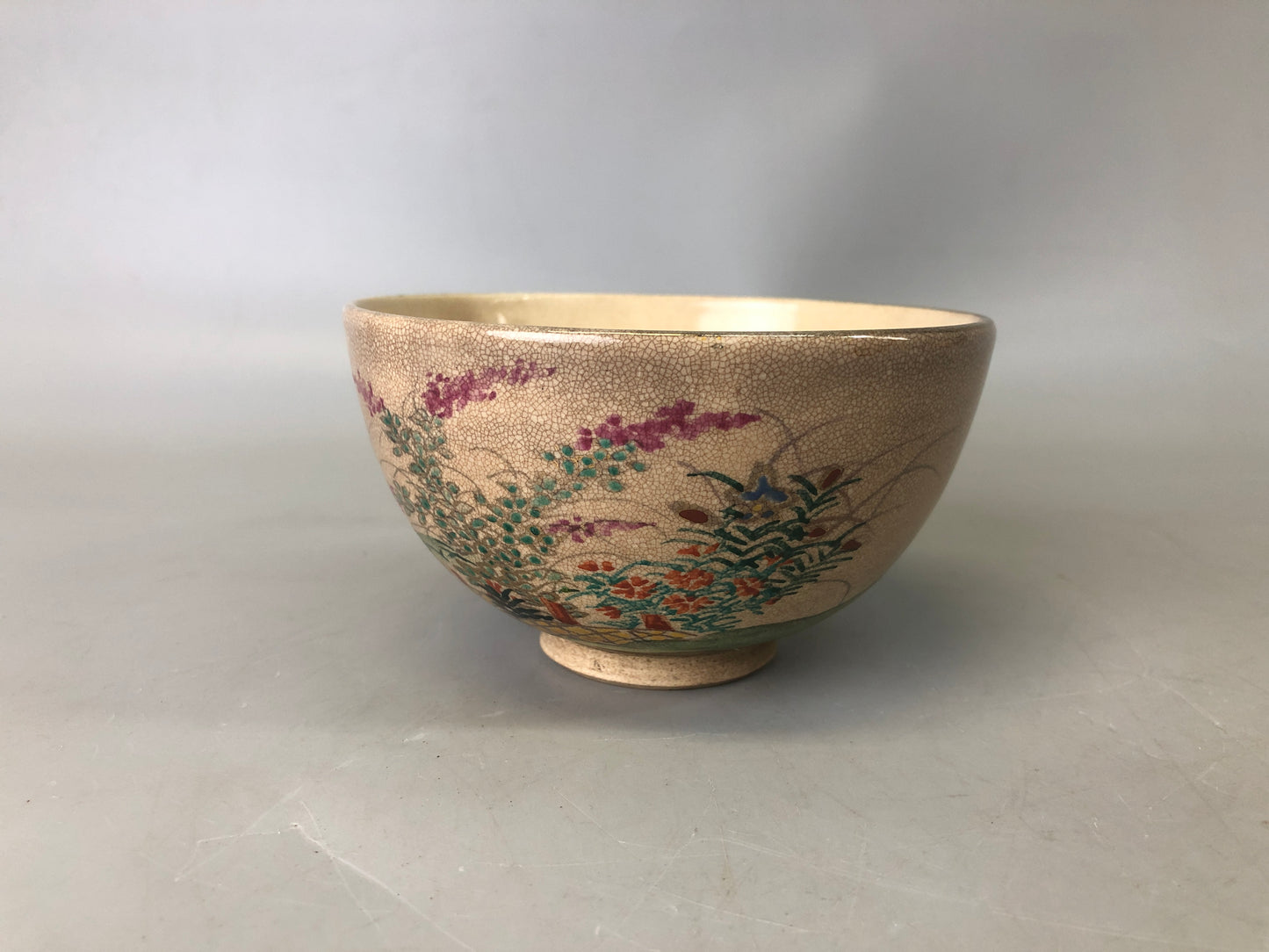 Y7435 CHAWAN Ninsei Kyo-ware bowl signed Japan antique tea ceremony pottery