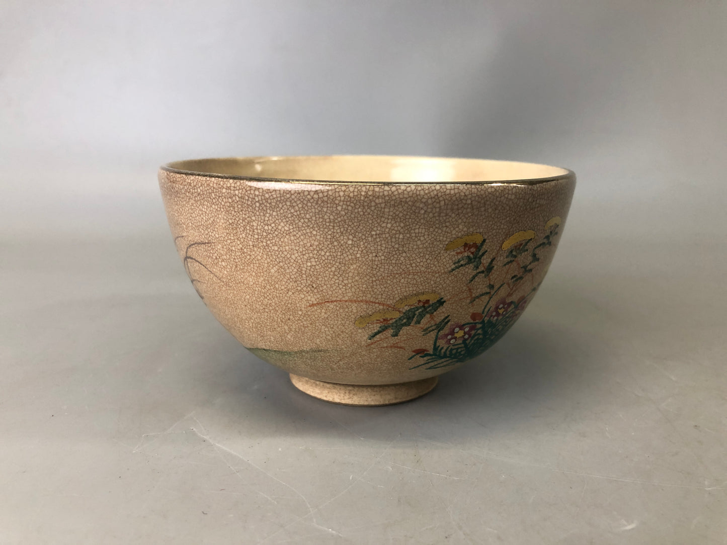 Y7435 CHAWAN Ninsei Kyo-ware bowl signed Japan antique tea ceremony pottery