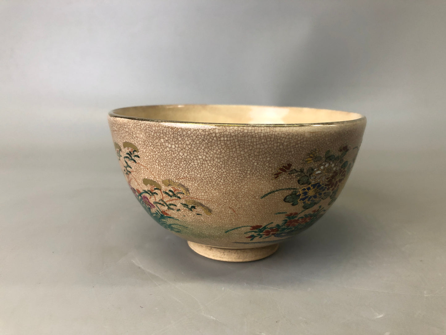 Y7435 CHAWAN Ninsei Kyo-ware bowl signed Japan antique tea ceremony pottery