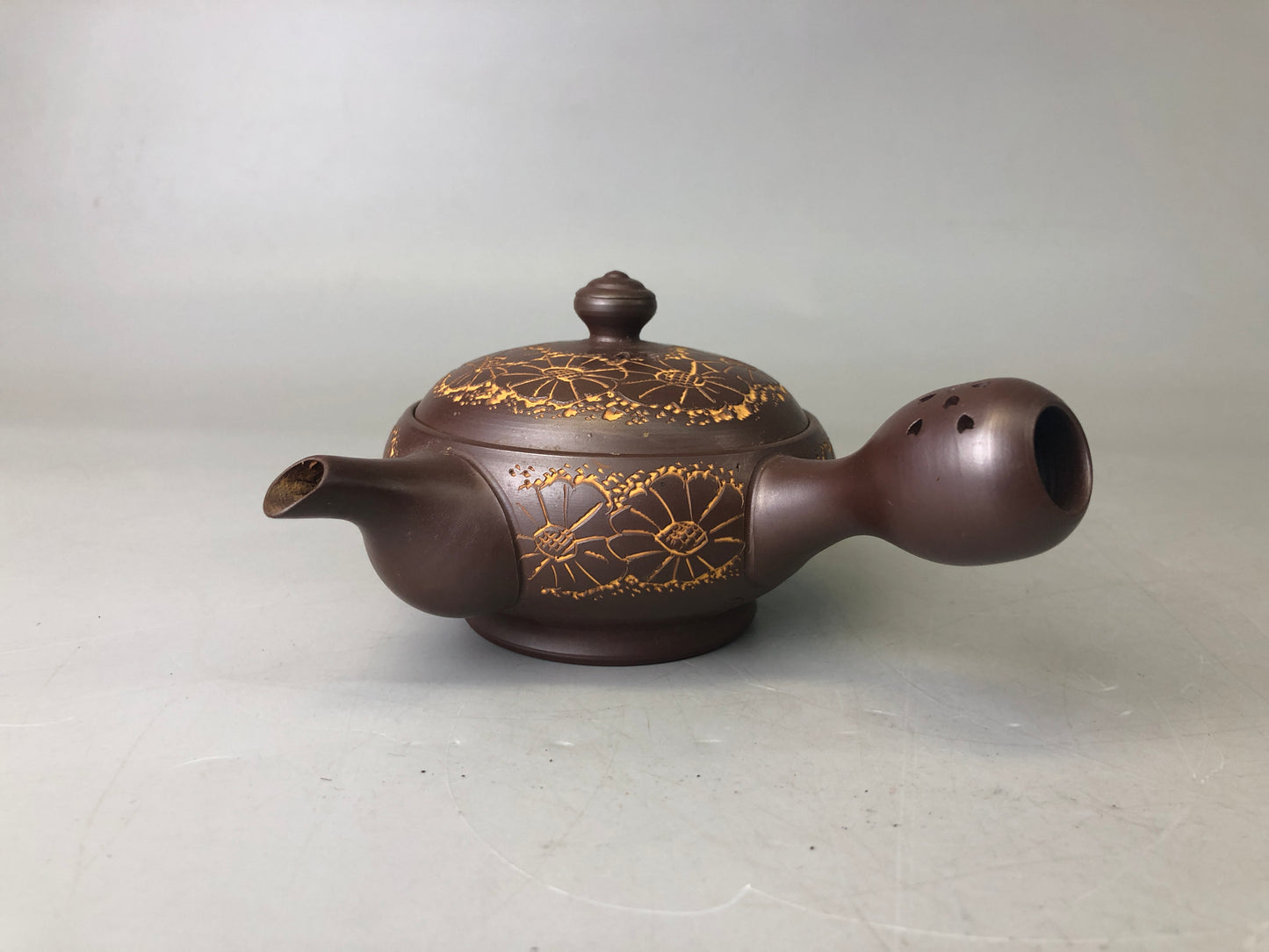 Y7449 KYUSU Banko-ware teapot signed crab Japan antique Tea Ceremony pottery