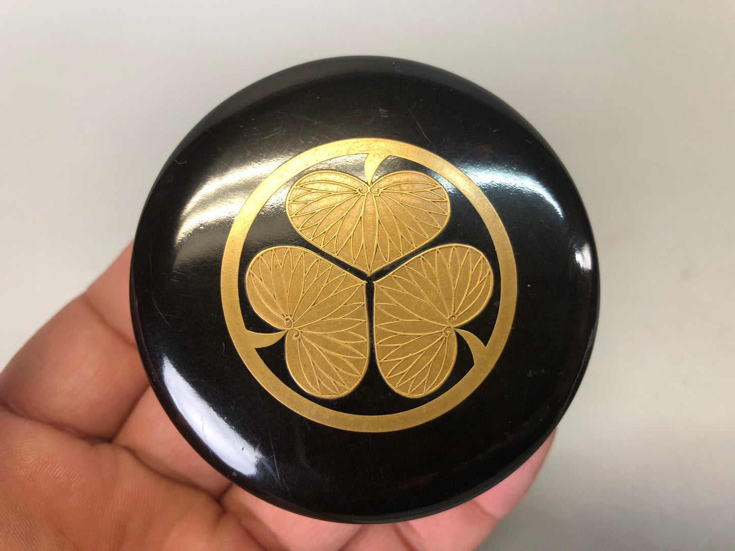 Y7464 NATUME Aoi crest gold Makie caddy case Japan Tea Ceremony antique vintage