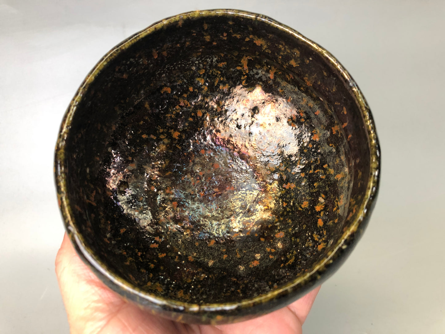 Y7485 CHAWAN Raku-ware bowl signed Japan antique tea ceremony pottery teacup