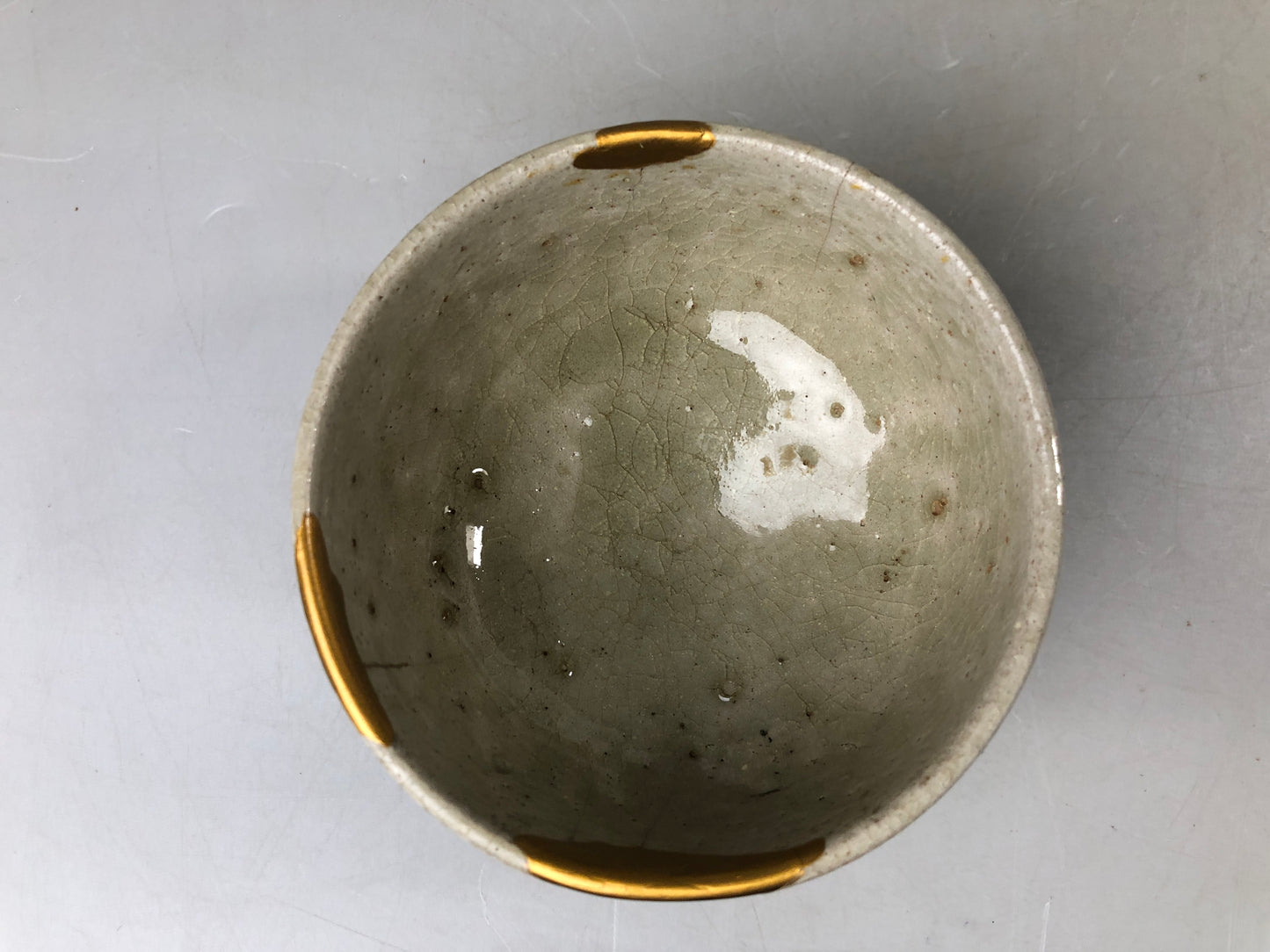 Y7503 CHAWAN Mino-ware ash glaze bowl kintsugi box Japan antique tea ceremony