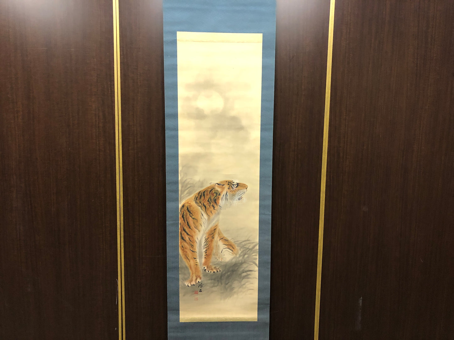 Y7516 KAKEJIKU Moon Tiger signed Japan antique hanging scroll art wall decor