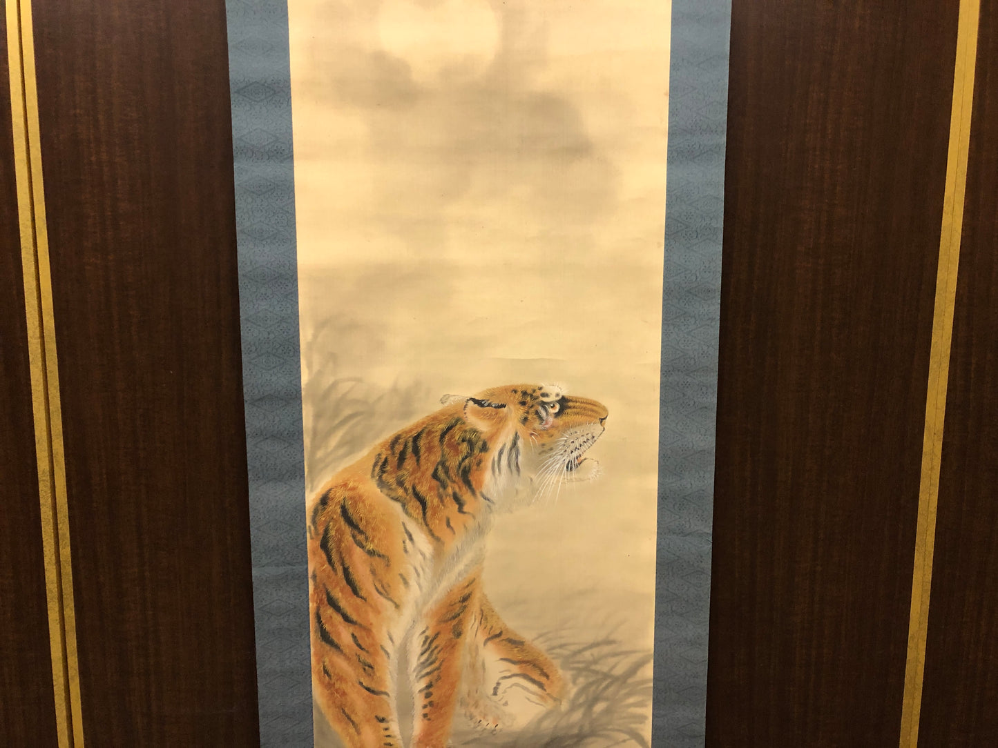 Y7516 KAKEJIKU Moon Tiger signed Japan antique hanging scroll art wall decor